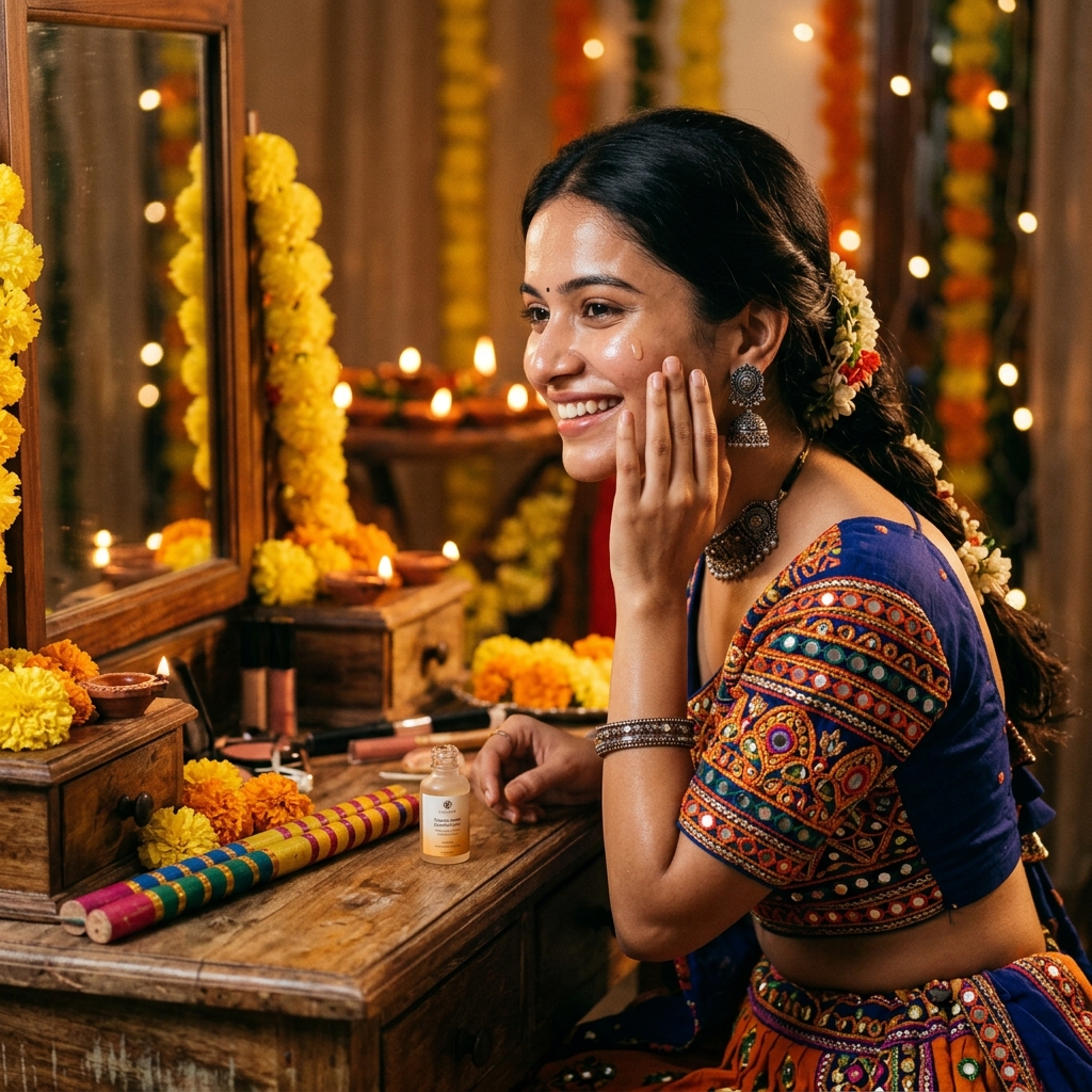 The 9-Night Navratri & Garba Skincare Blueprint: Sweat-Proof Prep, Smudge-Free Drama & 2 AM Barrier Repair
